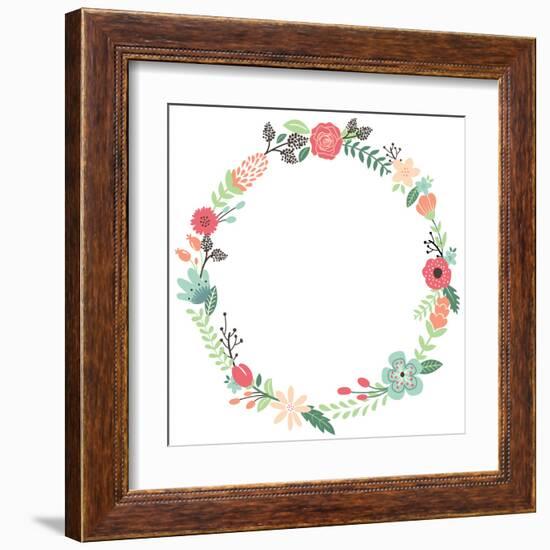 Vintage Flowers Wreath-yenz-Framed Art Print