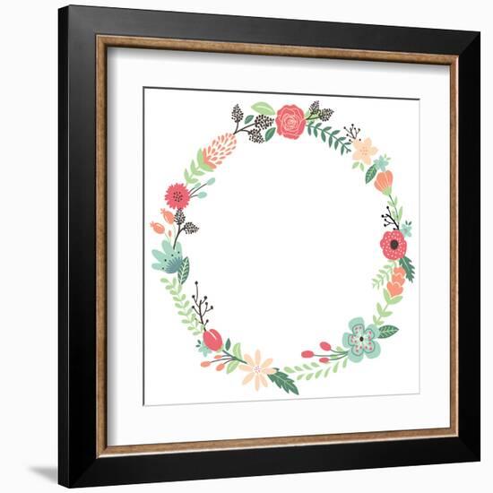 Vintage Flowers Wreath-yenz-Framed Art Print