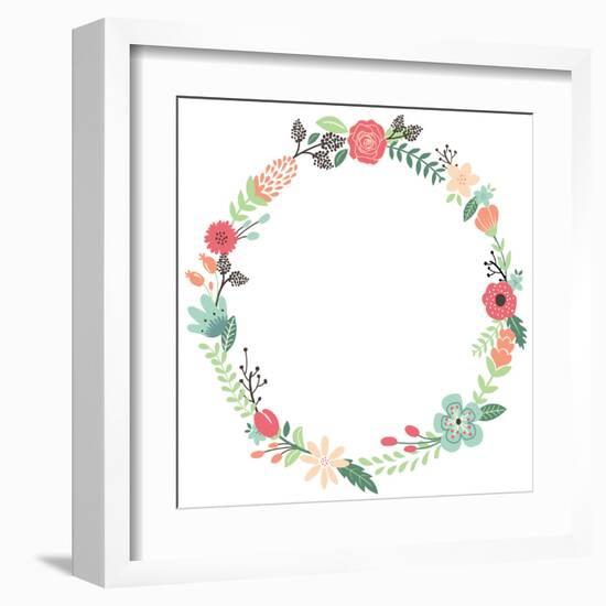 Vintage Flowers Wreath-yenz-Framed Art Print