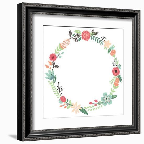 Vintage Flowers Wreath-yenz-Framed Art Print