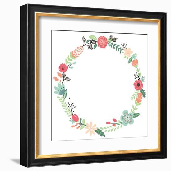Vintage Flowers Wreath-yenz-Framed Art Print