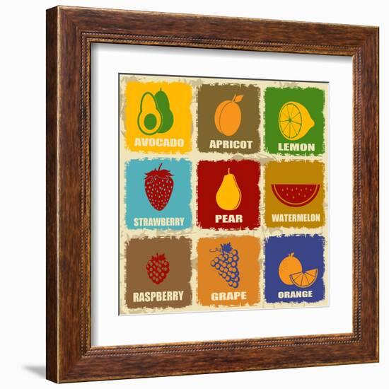 Vintage Fruits Icons-radubalint-Framed Art Print