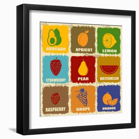 Vintage Fruits Icons-radubalint-Framed Art Print