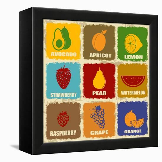 Vintage Fruits Icons-radubalint-Framed Stretched Canvas