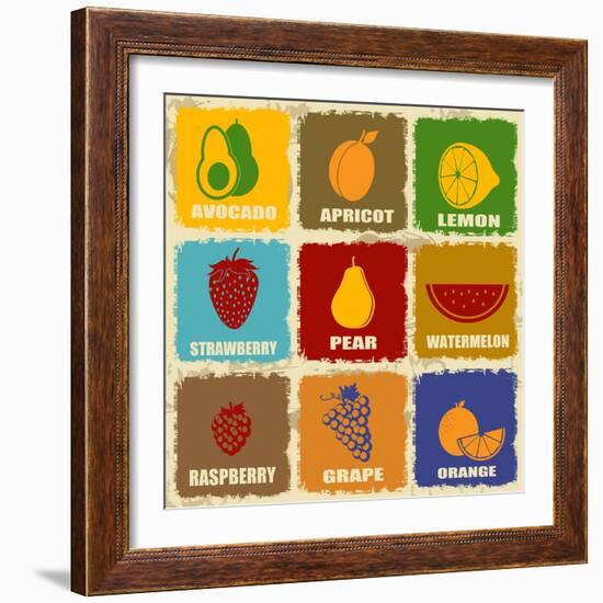 Vintage Fruits Icons-radubalint-Framed Art Print