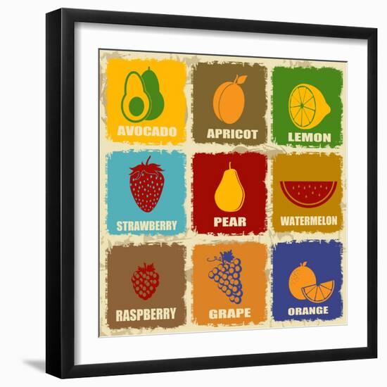 Vintage Fruits Icons-radubalint-Framed Art Print