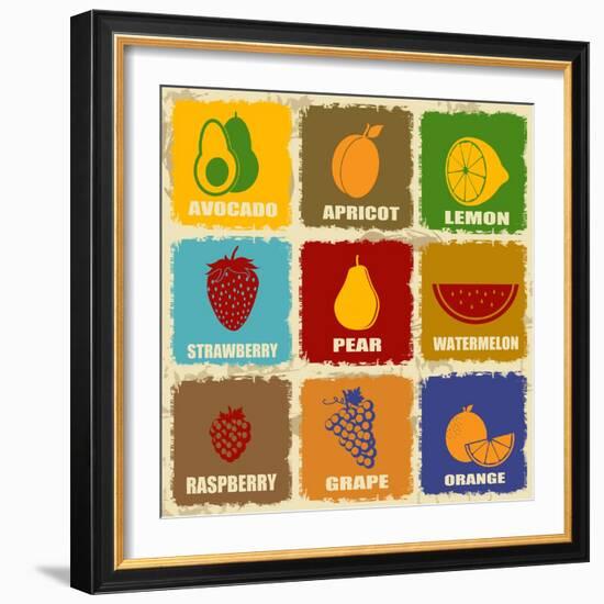 Vintage Fruits Icons-radubalint-Framed Art Print