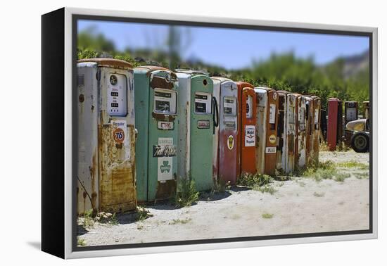 Vintage Gas Pumps Tilt-Toula Mavridou-Messer-Framed Premier Image Canvas