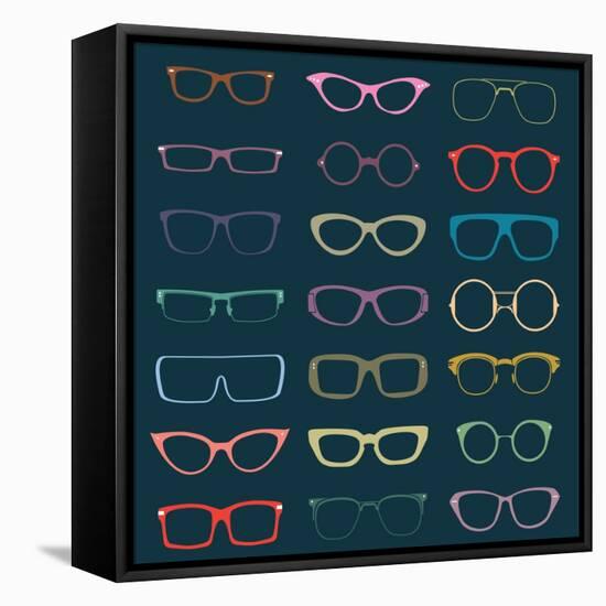 Vintage Glasses Silhouettes-vreddane-Framed Stretched Canvas