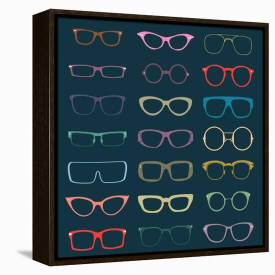 Vintage Glasses Silhouettes-vreddane-Framed Stretched Canvas