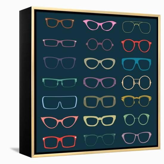 Vintage Glasses Silhouettes-vreddane-Framed Stretched Canvas