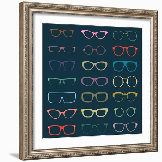 Vintage Glasses Silhouettes-vreddane-Framed Art Print