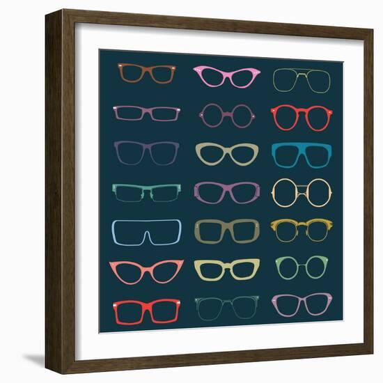 Vintage Glasses Silhouettes-vreddane-Framed Art Print