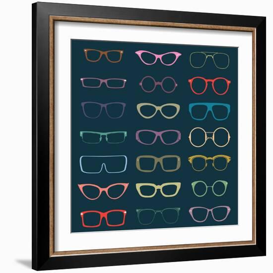 Vintage Glasses Silhouettes-vreddane-Framed Art Print