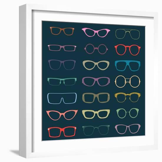 Vintage Glasses Silhouettes-vreddane-Framed Art Print