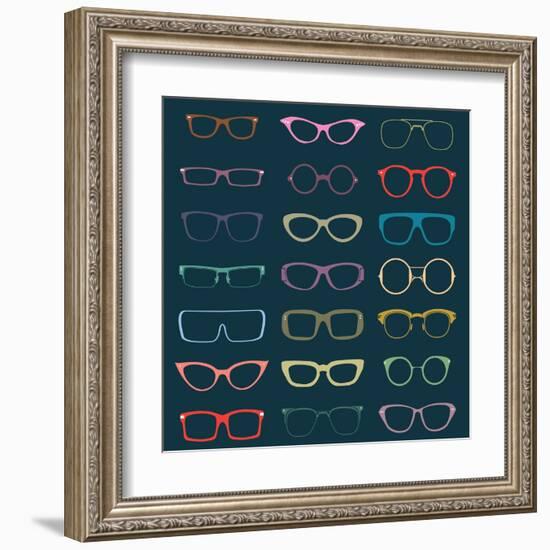 Vintage Glasses Silhouettes-vreddane-Framed Art Print