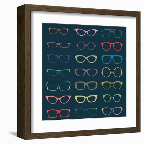 Vintage Glasses Silhouettes-vreddane-Framed Art Print