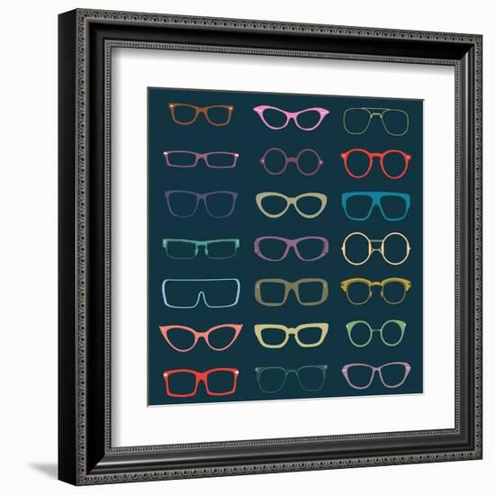 Vintage Glasses Silhouettes-vreddane-Framed Art Print