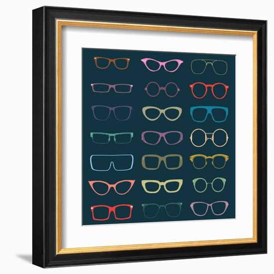 Vintage Glasses Silhouettes-vreddane-Framed Art Print