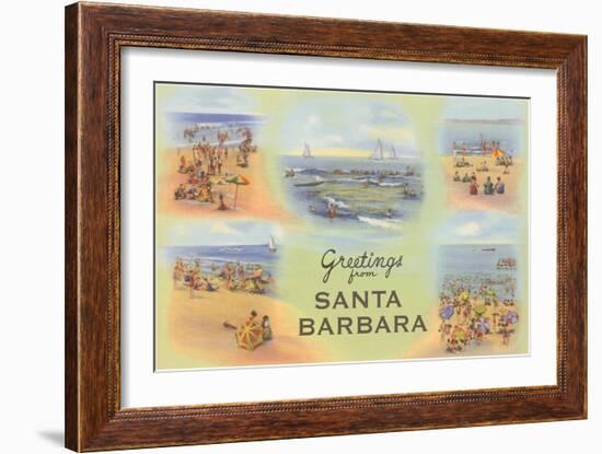 Vintage Greetings from Santa Barbara-null-Framed Art Print