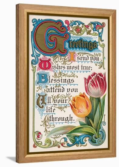 Vintage Greetings with Tulips-null-Framed Stretched Canvas