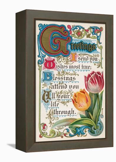 Vintage Greetings with Tulips-null-Framed Stretched Canvas