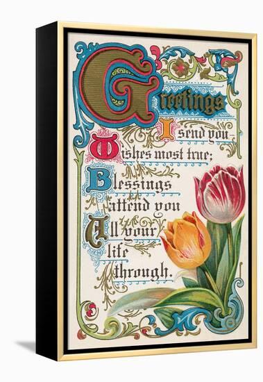 Vintage Greetings with Tulips-null-Framed Stretched Canvas