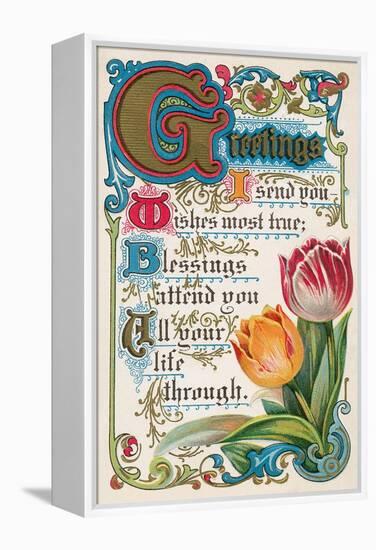 Vintage Greetings with Tulips-null-Framed Stretched Canvas