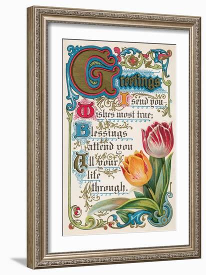 Vintage Greetings with Tulips-null-Framed Art Print