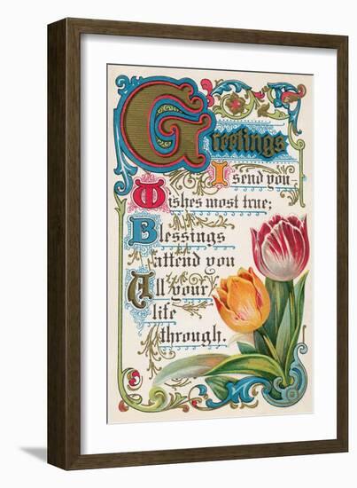 Vintage Greetings with Tulips-null-Framed Art Print