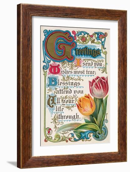 Vintage Greetings with Tulips-null-Framed Art Print