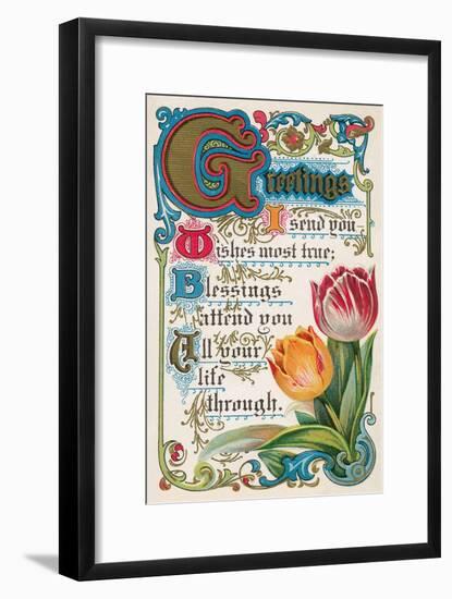 Vintage Greetings with Tulips-null-Framed Art Print