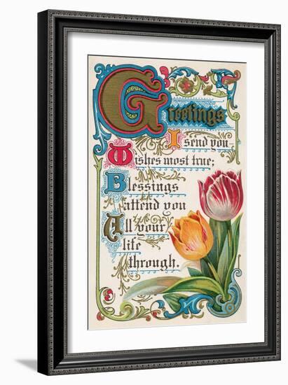 Vintage Greetings with Tulips-null-Framed Art Print