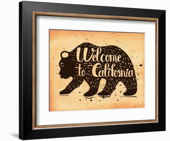 Vintage Handlettering the Poster California Usa. the Silhouette of a Wild Bear with Text. Vector Il-Alena Dubinets-Framed Art Print