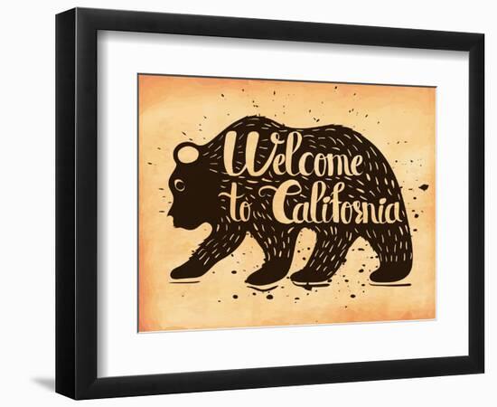 Vintage Handlettering the Poster California Usa. the Silhouette of a Wild Bear with Text. Vector Il-Alena Dubinets-Framed Art Print