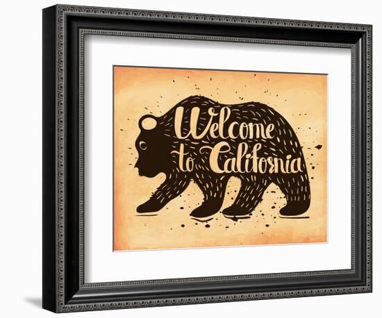 Vintage Handlettering the Poster California Usa. the Silhouette of a Wild Bear with Text. Vector Il-Alena Dubinets-Framed Art Print