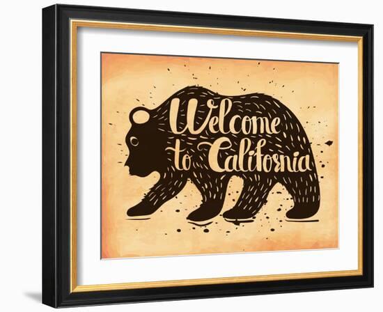 Vintage Handlettering the Poster California Usa. the Silhouette of a Wild Bear with Text. Vector Il-Alena Dubinets-Framed Art Print