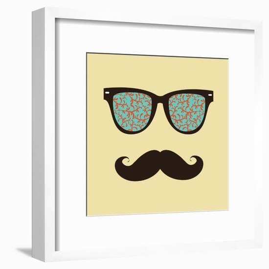 Vintage Hipster Background. Sunglasses and Mustache.-AnnaKukhmar-Framed Art Print