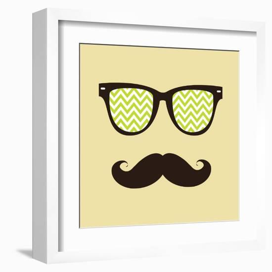 Vintage Hipster Background. Sunglasses and Mustache.-AnnaKukhmar-Framed Art Print