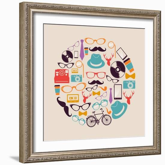 Vintage Hipster Icon Circle-cienpies-Framed Art Print