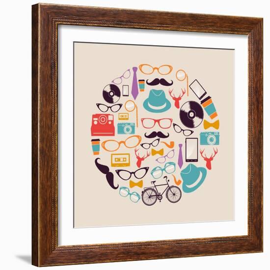 Vintage Hipster Icon Circle-cienpies-Framed Art Print