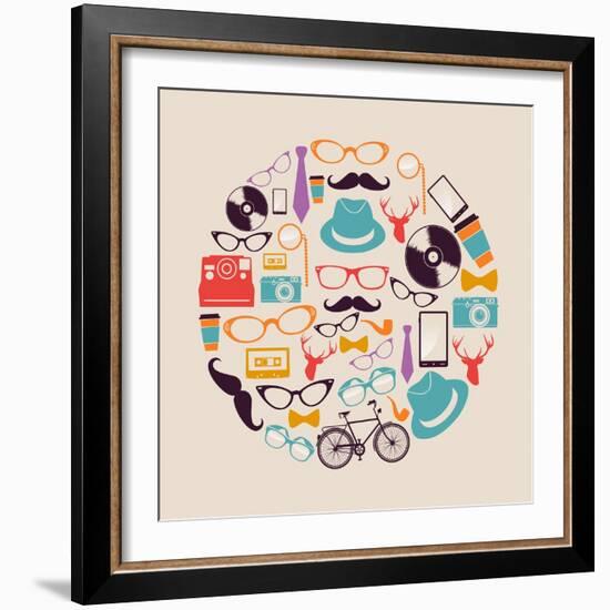 Vintage Hipster Icon Circle-cienpies-Framed Art Print