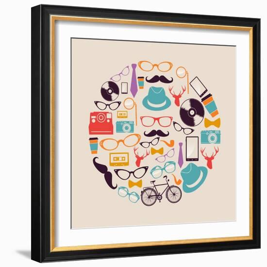 Vintage Hipster Icon Circle-cienpies-Framed Art Print