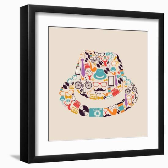 Vintage Hipster Icon Hat-cienpies-Framed Art Print