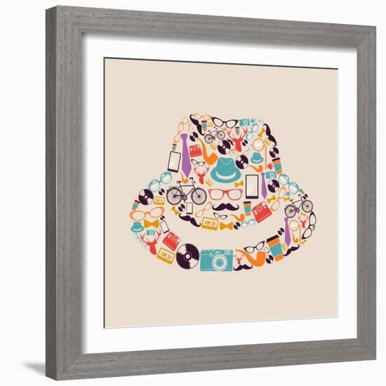 Vintage Hipster Icon Hat-cienpies-Framed Art Print