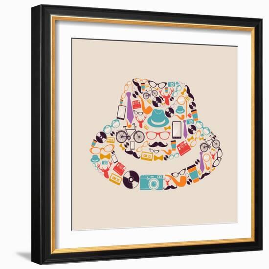 Vintage Hipster Icon Hat-cienpies-Framed Art Print