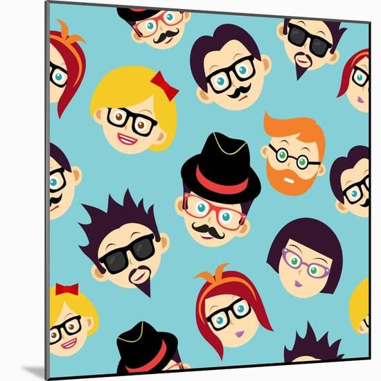 Vintage Hipsters Faces Pattern-cienpies-Mounted Art Print