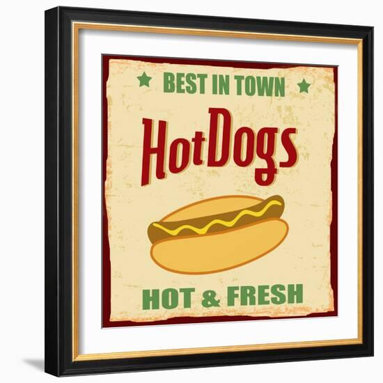 Vintage Hot Dog Grunge Poster-radubalint-Framed Premium Giclee Print