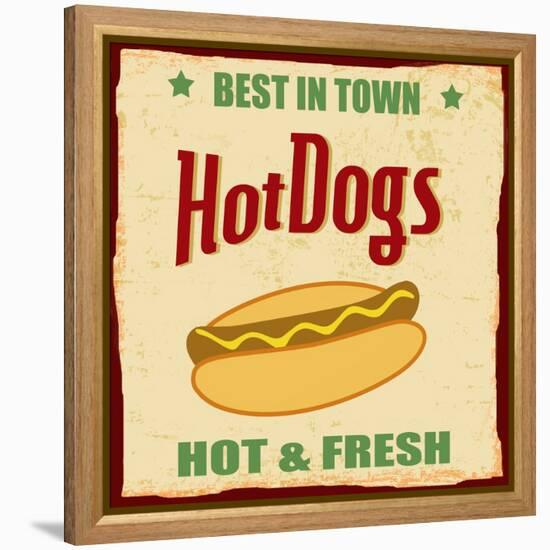 Vintage Hot Dog Grunge Poster-radubalint-Framed Stretched Canvas