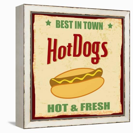 Vintage Hot Dog Grunge Poster-radubalint-Framed Stretched Canvas